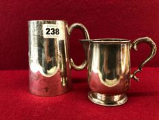 A SILVER PINT MUG BY JAMES DIXON & SONS, SHEFFIELD 1944 TOGETHER WITH A MILK JUG BY ELKINGTONS,