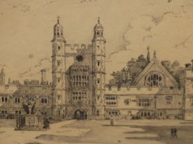 T REGINALD LIVESEY (19th/20th CENTURY), ETON COLLEGE - THE SCHOOL YARD, SIGNED WITH MONOGRAM, TITLED