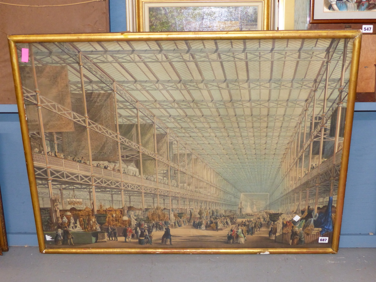 AN ANTIQUE LARGE FOLIO COLOUR PRINT OF CRYSTAL PALACE, AN INTERIOR VIEW. 72 x 99cm. - Image 2 of 5