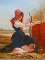 AFTER GEORGES EDOUARD DARCY, THE NAP IN THE WHEAT, OIL ON PANEL, 35 X 45.5cm.