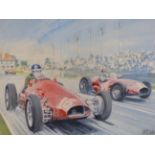 RODNEY DIGGENS (B 1937), ARR. THE 1953 FRENCH GRAND PRIX MIKE HAWTHORN IN A FERRARI LEADING FANGIO