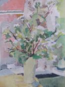 TIMMY SANDLE (20th CENTURY), STILL LIFE OF SPRING BLOSSOM IN A VASE, SIGNED, GOUACHE, 28 X 41cm.