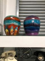 TWO COLOURFULLY GLAZED STUDIO POTTERY JARS