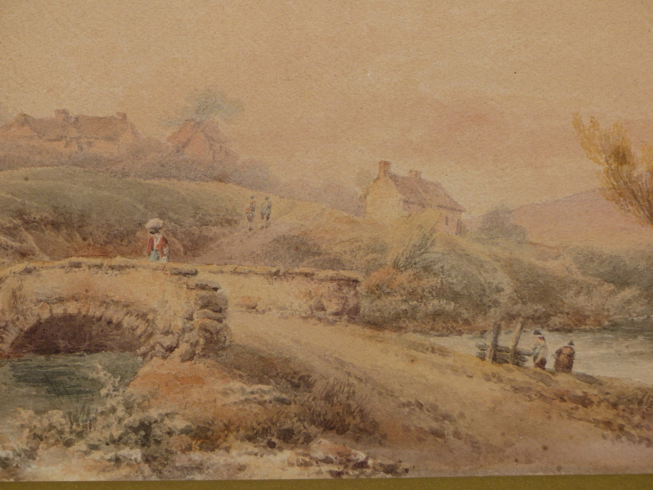 MANNER OF DAVID COX, FIGURES IN A RURAL SCENE BY A BRIDGE OVER A RIVER, BEARS SIGNATURE AND DATE