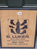 A FRAMED ADVERTISEMENT FOR B LUKER OUTFITTER IN CHARLBURY PRINTED IN BLACK ON PALE BROWN PAPER. 40 x