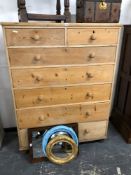 A VICTORIAN PINE CHEST OF TWO SHORT AND FIVE LONG DRAWERS. W 116 x D 51 x H 155cms.