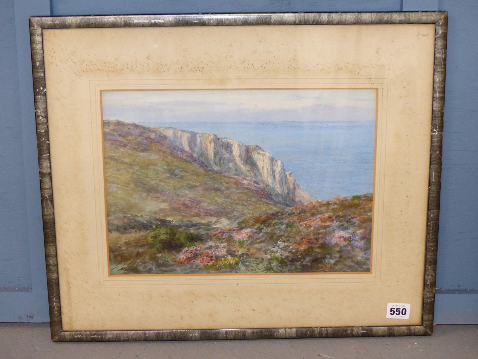 CLAUDE MARKS (EX.1899-1915), SUMMER FLOWERS ON THE CLIFFS WITH THE SEA BEYOND, SIGNED, - Image 4 of 6