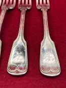 SIX SILVER FIDDLE AND THREAD PATTERN TABLE FORKS BY HAYNE AND CATOR, LONDON 1855, 589Gms.