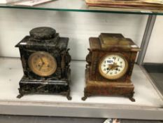 TWO VICTORIAN SLATE MANTLE CLOCKS AND A ROYAL WORCESTER TABLE LAMP