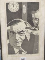 STEPHEN ROTH (1911-1967), TWO POLITICIANS BY BIG BEN, PEN AND INK, 15.5 X 28.5cm. ROTH WAS A