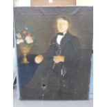 NAIVE SCHOOL (19th CENTURY), A FOLK ART FULL LENGTH PORTRAIT OF A YOUNG GENTLEMAN SEATED IN AN