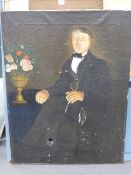 NAIVE SCHOOL (19th CENTURY), A FOLK ART FULL LENGTH PORTRAIT OF A YOUNG GENTLEMAN SEATED IN AN