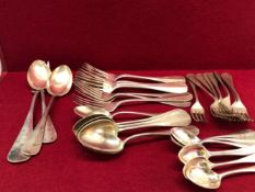 A PART SET OF EUROPEAN SILVER CUTLERY, DISCHARGE AND OTHER MARKS, EACH PIECE MONOGRAMMED WITHIN A