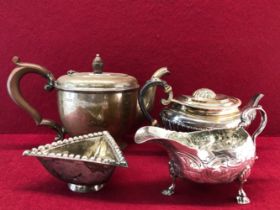 A SILVER GADROONED RECTANGULAR SECTION TEA POT BY JAMES DIXON AND SONS, SHEFFIELD 1904, ANOTHER