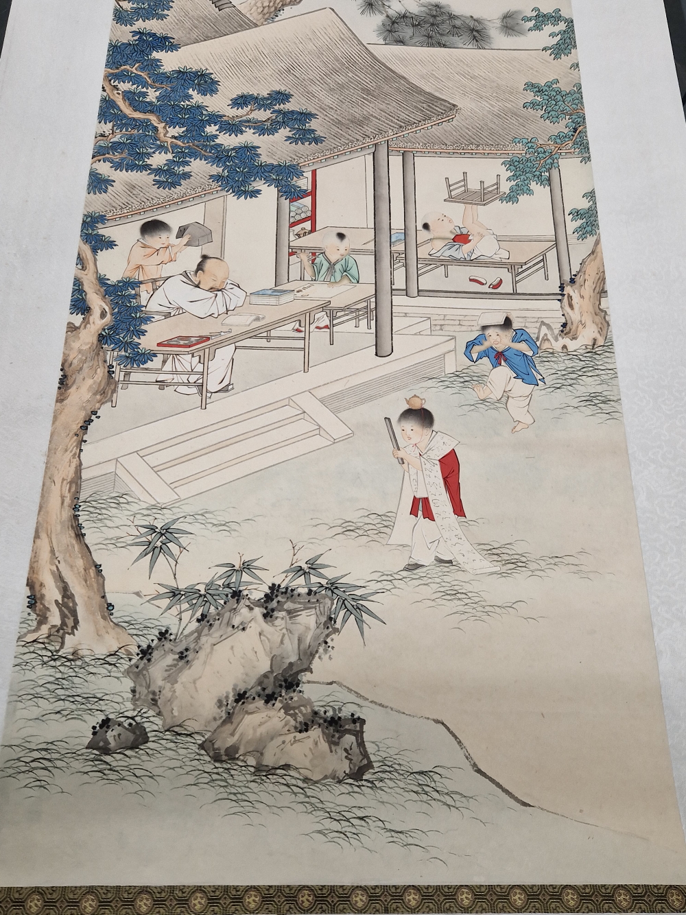 A CHINESE SCROLL PAINTING, FOUR MAGPIES BY CHEN SONG REN, AND ANOTHER PRIMARY SCHOOL IN SUMMER BY - Image 2 of 8
