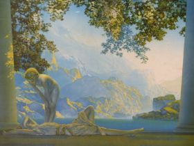 AFTER MAXFIELD PARRISH (1870-1966) "DAYBREAK" COLOUR PRINT 74 X 44cm.