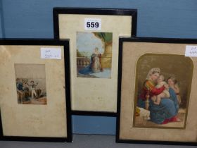 AFTER GEORGE BAXTER (1804-1867), THREE VARIOUS COLOUR PRINTS, TWO WITH BLIND STAMPS, SIZES VARY. (