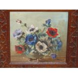 ARNAUD (EARLY 20th CENTURY) BRITISH SCHOOL, ANEMONES IN A BOWL, SIGNED (TWICE), OIL ON BOARD, 16.5 X