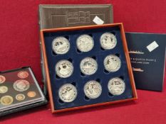 COINS- A SET OF 18 .925 STERLING SILVER HISTORY OF THE ROYAL NAVY MEDALIC FIVE POUND COINS, A