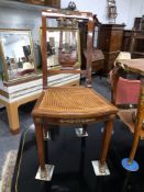 A PAIR OF BIEDERMEIER TASTE MAHOGANY LYRE BACK CHAIRS, THE CANED SEATS WITH ORMOLU MOUNTED APRONS,