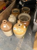 TWO SMALL FLAGON'S AND OTHER STONEWARE POTS