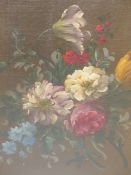 DREYFOUS, FLOWERS ON A BROWN GROUND, SIX OILS ON CANVAS, TAKEN FROM A SCREEN, ONE SIGNED LOWER