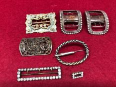 A PAIR OF ANTIQUE GEORGIAN SILVER AND CUT SEEL BUCKLES SIGNED TO THE REVERSE COOKE, OTHER VINTAGE