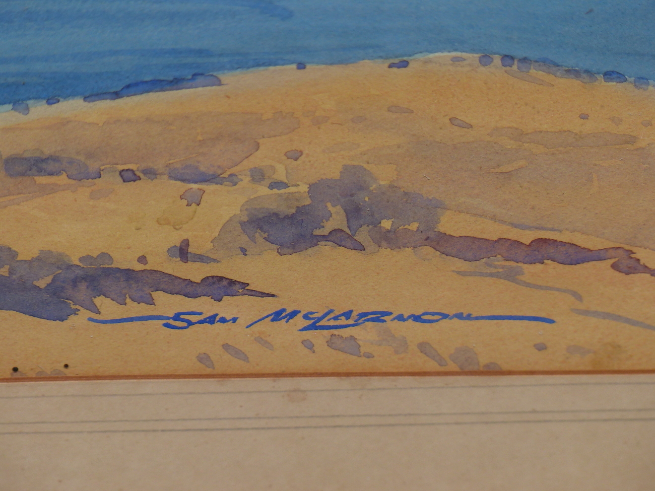 SAM MCLARNON (1924-2012) IRISH, ARR, EXTENSIVE LANDSCAPE WITH SEA BEYOND, SIGNED, WATERCOLOUR, 46. - Image 3 of 5