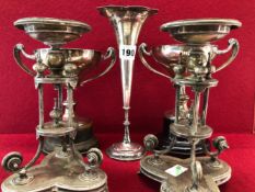 TWO SIMILAR TWO HANDLED TROPHY CUPS AND STANDS BY ELKINGTONS, BIRMINGHAM 1926 AND 1928, A SHERRY