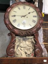 A 19th C. MAHOGANY CASED WALL CLOCK, THE TWIN FUSEE PENDULUM MOVEMENT STRIKING ON A BELL, THE