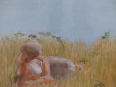 HANS SCHWARZ (1922-203) ARR. IN THE MEADOW, SIGNED WATERCOLOUR 53 x 72cms, AND ANOTHER OF HOUSES
