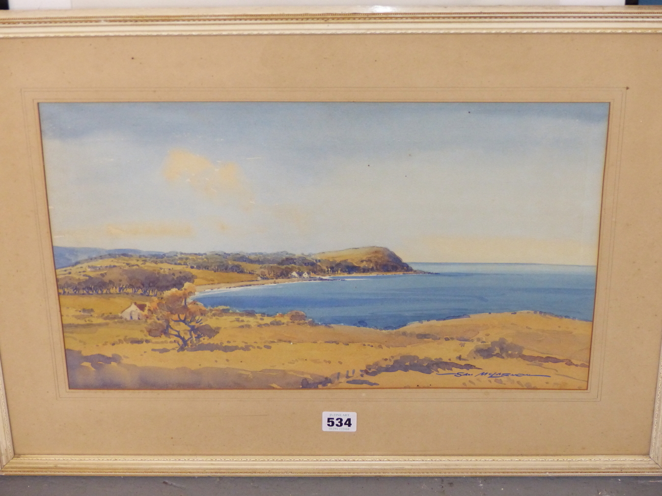 SAM MCLARNON (1924-2012) IRISH, ARR, EXTENSIVE LANDSCAPE WITH SEA BEYOND, SIGNED, WATERCOLOUR, 46. - Image 2 of 5