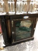 A 19th C. GLAZED EBONY SIDE CABINET MOUNTED WITH ORMOLU AND TURQUOISE GROUND SEVRES FLORAL