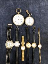 A 9ct GOLD EVERITE LADIES WRIST WATCH TO INCLUDE A 9ct BRACELET STRAP, AN ANTIQUE 9ct HALLMARKED