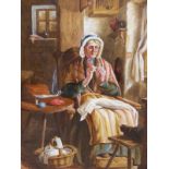 H.L.D. (19th CENTURY). THE COTTAGE SEAMSTRESS. WATERCOLOUR. SIGNED WITH INITIALS AND DATED 1870.