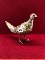 A 925 SILVER MODEL OF A HEN PHEASANT WITH A REMOVABLE HEAD, 486Gms.