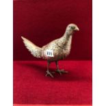 A 925 SILVER MODEL OF A HEN PHEASANT WITH A REMOVABLE HEAD, 486Gms.