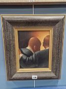 GRAHAM MCKEAN (B. 1962), ARR. TWO MEN, OIL ON CANVAS, SIGNED McKEAN LOWER RIGHT. 24 x 19cms.