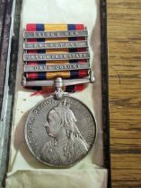 MEDAL. QUEENS SOUTH AFRICA SILVER MEDAL WITH FOUR BARS TO PRIVATE P. FARRELL YORKS AND LANCS Rgt.