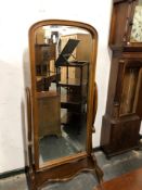 A MAHOGANY FULL LENGTH CHEVAL BEVELLED GLASS MIRROR