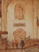 JAMES HOLLAND (1799-1870), CATHEDRAL INTERIOR WITH FIGURES, WATERCOLOUR SKETCH, 10.5 X 18cm,