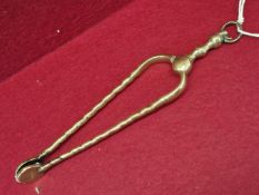 A PAIR OF BRASS EMBER TONGS, POSSIBLY 18th C. DUTCH