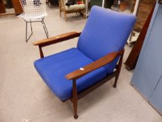 A PAIR OF GUY ROGERS MANHATTAN ARMCHAIRS WITH BLUE UPHOLSTERY