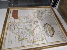 AN ANTIQUE HAND COLOURED MAP OF OXFORDSHIRE BY ROBERT MORDEN. 43.5 x 38cms TOGETHER WITH FIVE OTHER