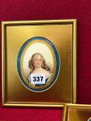 EIGHT GILT FRAMED OVAL SEVRES STYLE PORCELAIN PLAQUES PAINTED WITH THRE MISTRESSES OF LOUIS XIV