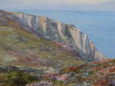 CLAUDE MARKS (EX.1899-1915), SUMMER FLOWERS ON THE CLIFFS WITH THE SEA BEYOND, SIGNED,