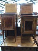 TWO EDWARDIAN SATIN WOOD BANDED MAHOGANY BEDSIDE TABLES ON TAPERING SQUARE SECTIONED LEGS