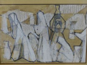 BRITISH SCHOOL (20th CENTURY), ABSTRACT FIGURES, MIXED MEDIA, 28 X 19.5cm.