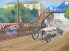 RODNEY DIGGENS (B 1937), ARR. A 1920S MERCEDES No. 28 IN A TOWN ROAD RACE, OIL ON CANVAS, SIGNED AND