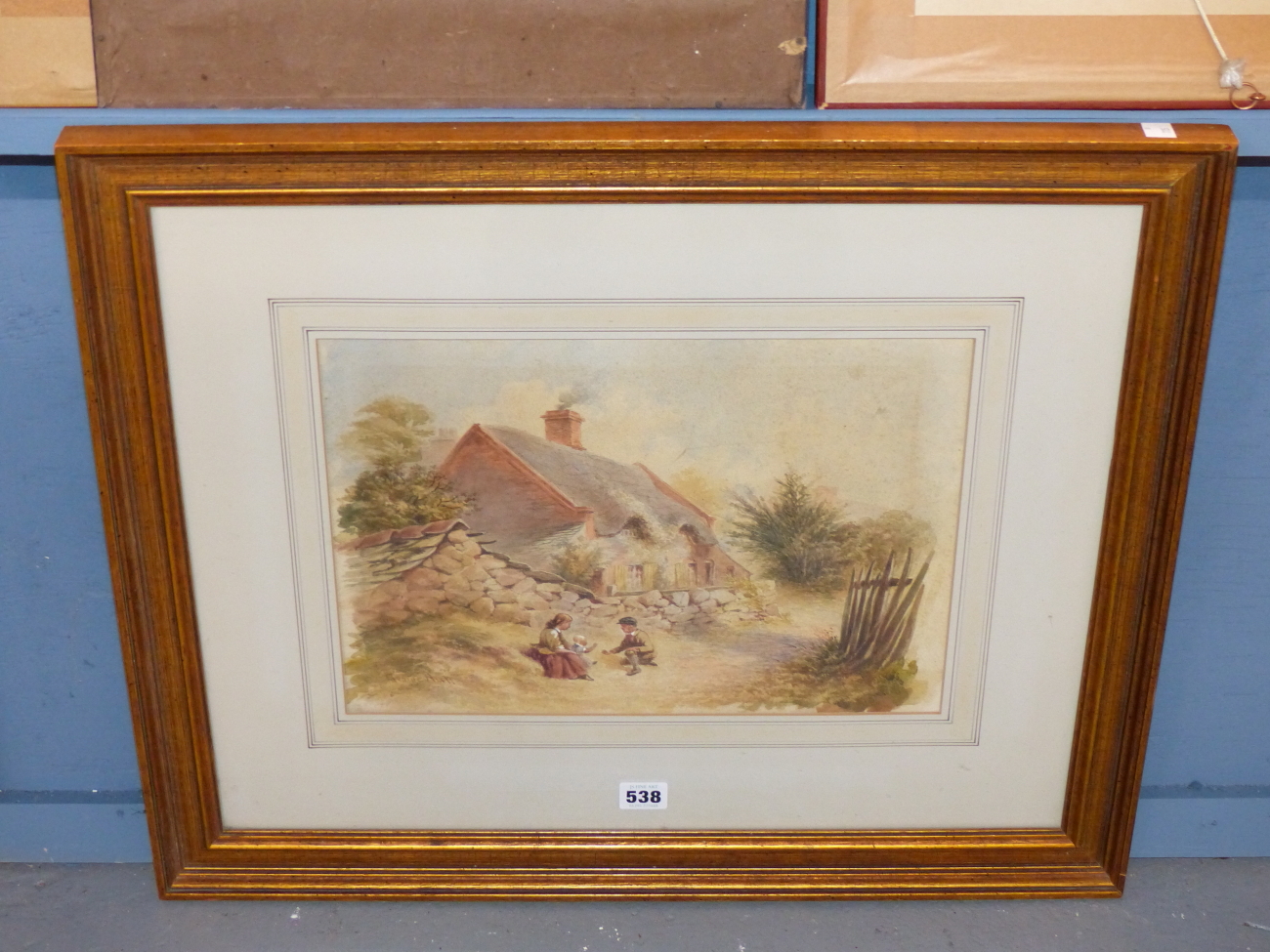 GEORGE HALL (19th CENTURY) BRITISH, CHILDREN OUTSIDE A COTTAGE, SIGNED, WATERCOLOUR, 37.5 X 26.5cm. - Image 3 of 5